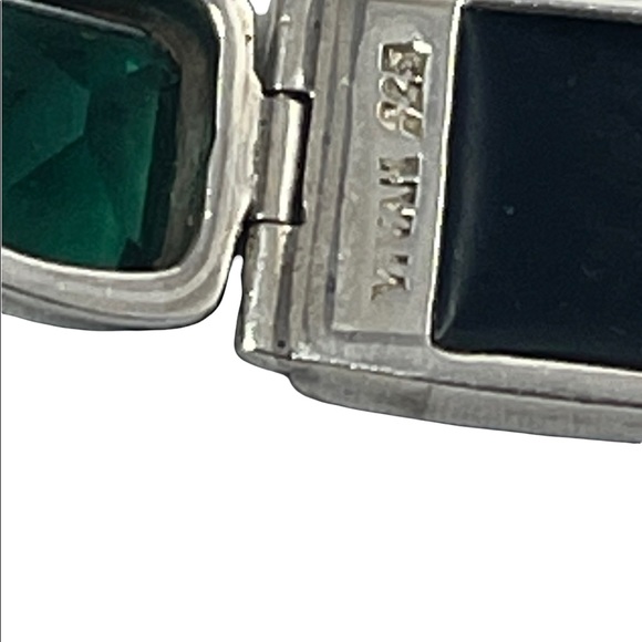 Sterling silver 925 green crystal & abalone chunky link bracelet - Picture 5 of 6